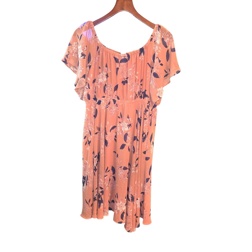 Torrid Floral Chiffon Dress Women 0/12/L Coral Navy Flutter Sleeve Elastic Waist